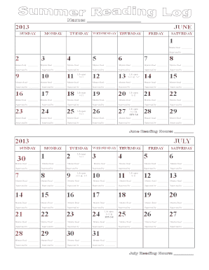 Summer Reading Program Log