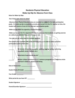 Physical Education Make-Up Slip