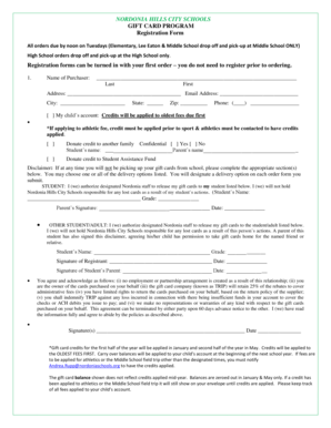 Nordonia Hills Gift Card Program Registration Form
