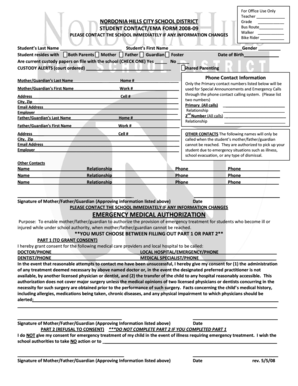 Student Contact and Emergency Medical Authorization Form