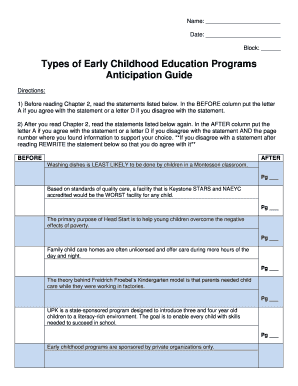 Types of Early Childhood Education Programs Anticipation Guide - pottstownschools