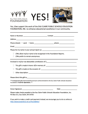 Eau Claire Public Schools Donation Form