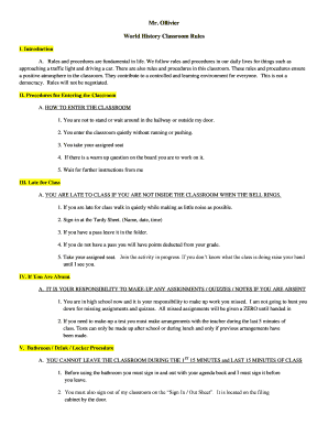World History Classroom Rules Agreement
