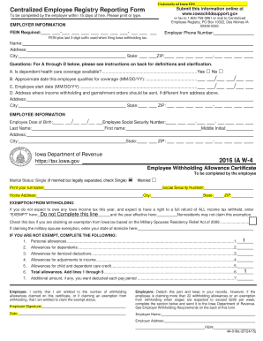 Iowa Employee Registry and W-4 Tax Form