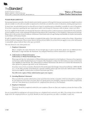 Waiver of Premium Claim Packet