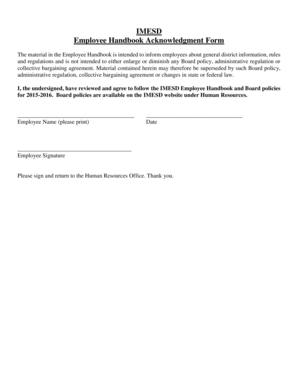 IMESD Employee Handbook Acknowledgment Form