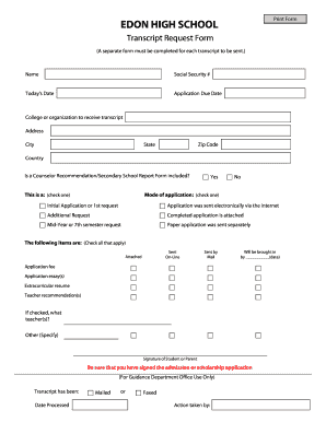 High School Transcript Request Form