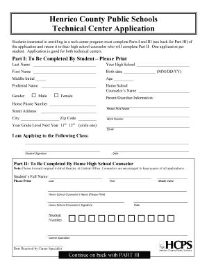 Henrico County Public Schools Technical Center Application