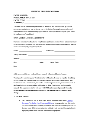 American Geophysical Union Open Access License Agreement