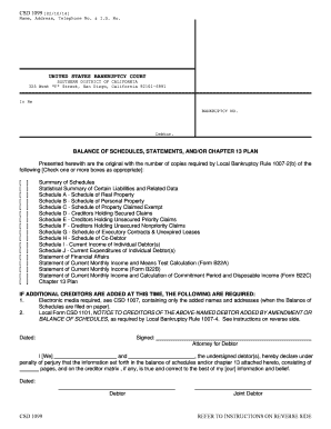 CSD 1099 Balance of Schedules
