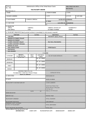 US Federal Transcript Order Form