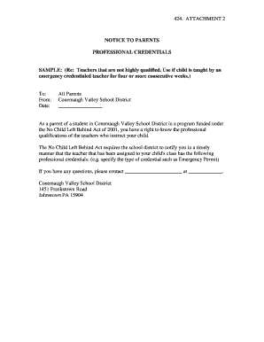 Notice to Parents on Teacher Qualifications