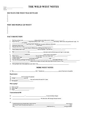 Wild West History Worksheet