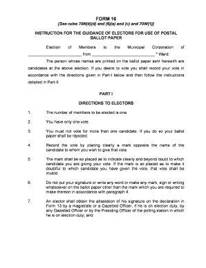 Municipal Corporation Election Postal Ballot Form 16