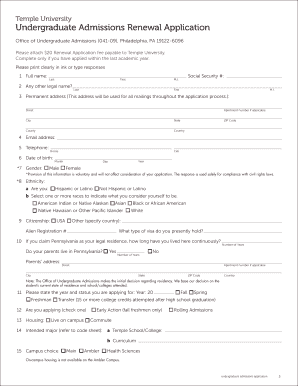 Temple University Undergraduate Admissions Renewal Application