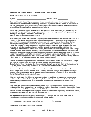 Release Waiver of Liability and Covenant Not to Sue
