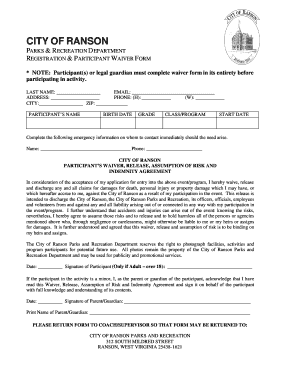 City of Ranson Parks and Recreation Waiver Form