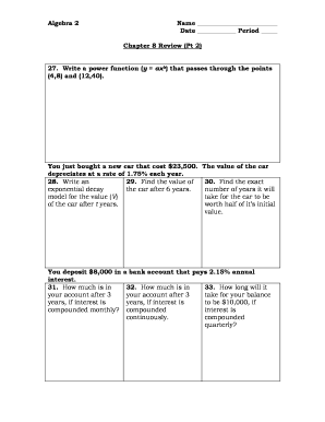Algebra 2 Chapter 8 Review Worksheet