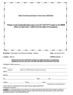 Michigan SCECHs Workshop Form