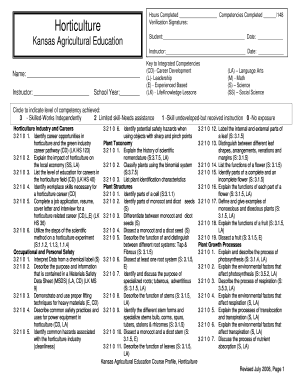 Horticulture Competency Verification Form