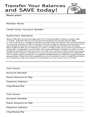 Credit Union Balance Transfer Form
