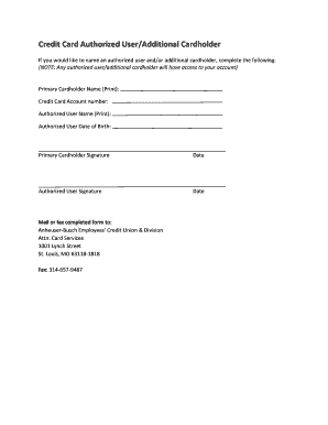 Credit Card Authorized User Form
