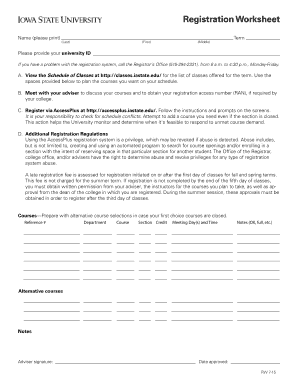 University Registration Worksheet