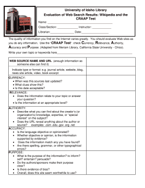 Wikipedia Article Evaluation Form