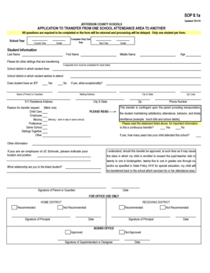 Student Transfer form From One School Attendance Area to