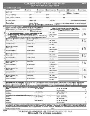 Saddleback Valley Unified School District Employee Enrollment Form