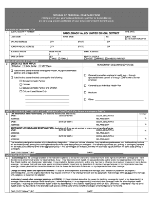 Refusal of Personal Coverage Form