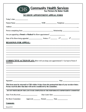 No Show Appointment Appeal Form
