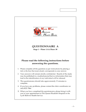 North West Adelaide Health Study Questionnaire