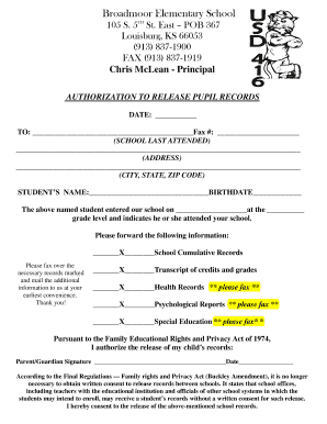 Authorization to Release Pupil Records