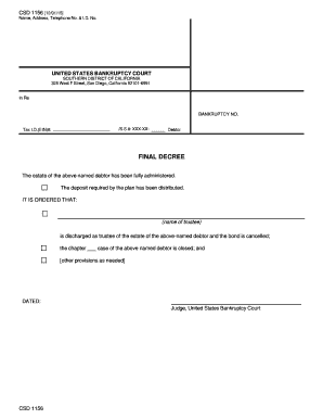 US Bankruptcy Court Final Decree