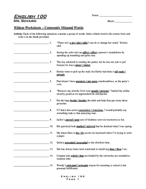 English 100 Commonly Misused Words Worksheet