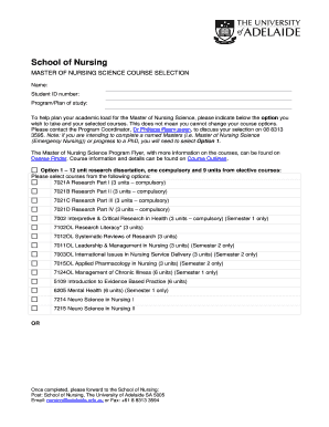 MASTER OF NURSING SCIENCE COURSE SELECTION - health adelaide edu