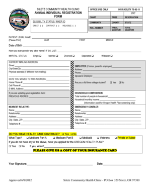 Siletz Community Health Clinic Registration Form
