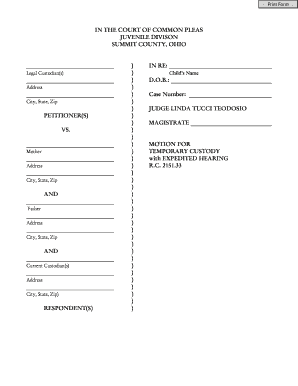 Motion for Temporary Custody with Expedited Hearing