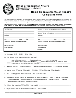 Ohio Home Improvement Complaint Form
