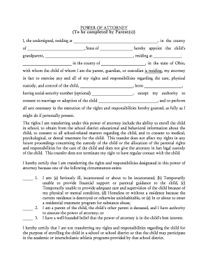 Ohio Power of Attorney for Child Care