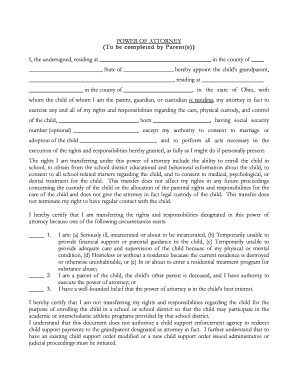 Ohio Power of Attorney for Child Care