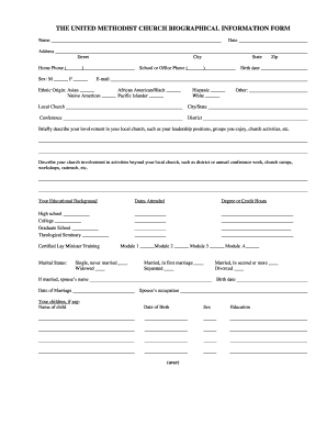 United Methodist Church Biographical Information Form