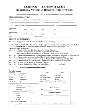 Quarterly Veterans Benefit Request Form