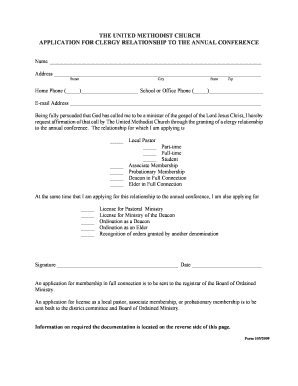 Application for Clergy Relationship to the Annual Conference