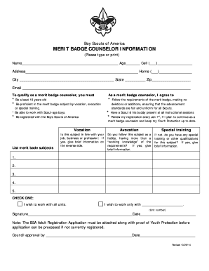 Boy Scouts Merit Badge Counselor Application