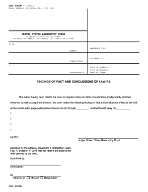 Bankruptcy Findings of Fact and Conclusions of Law