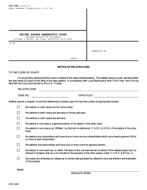 US Bankruptcy Court Notice of Related Case