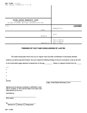 Bankruptcy Findings of Fact and Conclusions of Law