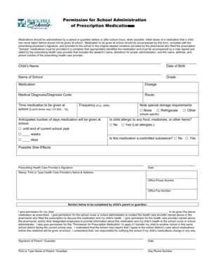 Permission for School Administration of Prescription Medication